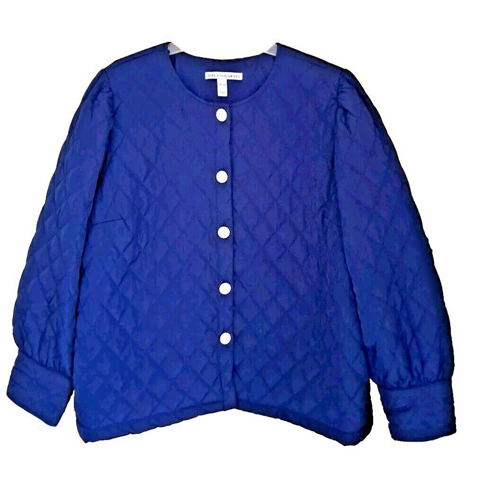 Girl With Curves Jacket Women's‎ XL Navy Blue Quilted Button Front QVC Pre-owned